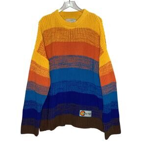 Camp High Sunset Striped Recycled Cotton Sweater L/XL Rainbow Gradient